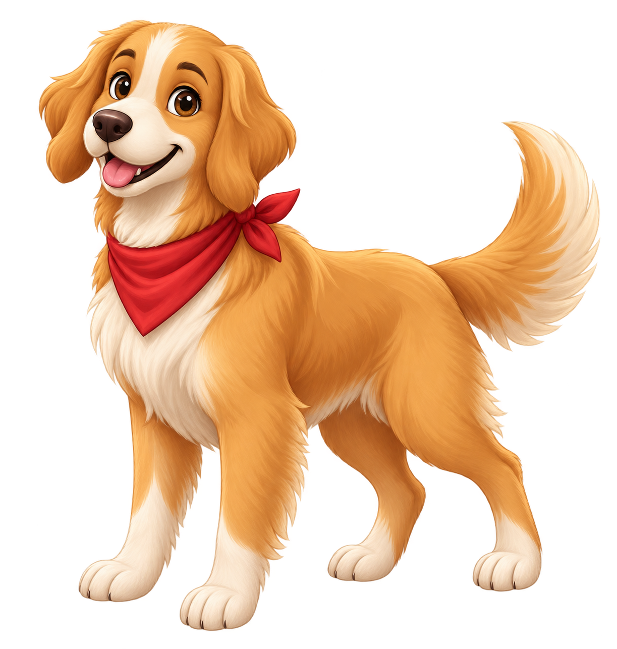 Mascote oficial do Sehorya Pet, um cachorro caramelo com bandana vermelha